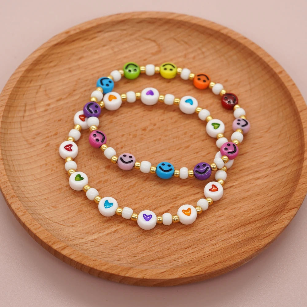 

Go2boho Bohemian Colorful Acrylic Beaded Bracelet Women Charm Smiley Face Heart Gift Femme Accessories Fashion Jewelry Bracelets