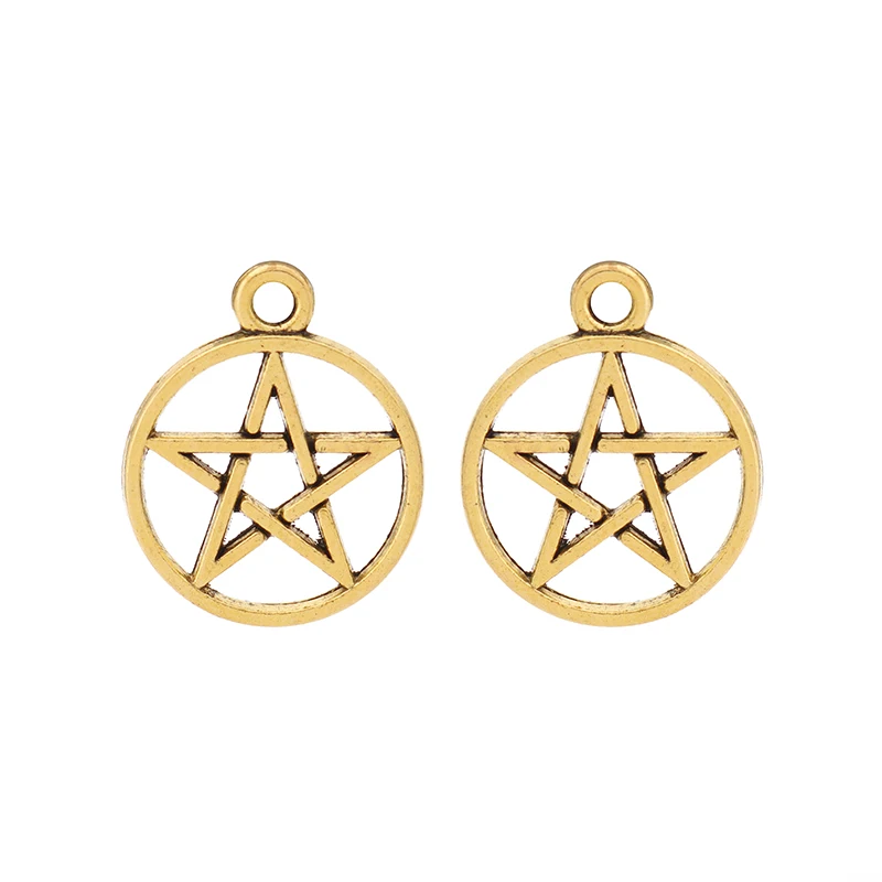 

Antique Gold Pentacle Pentagram Star Round Circle Charms Pendants for Necklace Bracelet Jewelry Making 18mm