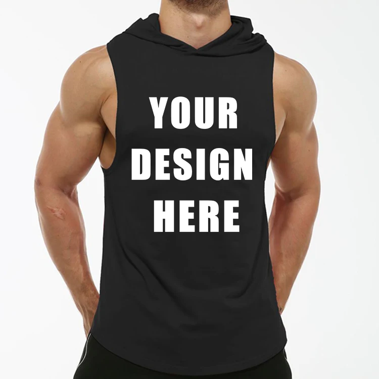 

Wholesale custom plain men sports hoodie cut off loose t shirt workout muscle sleeveless gym vest singlets tank top