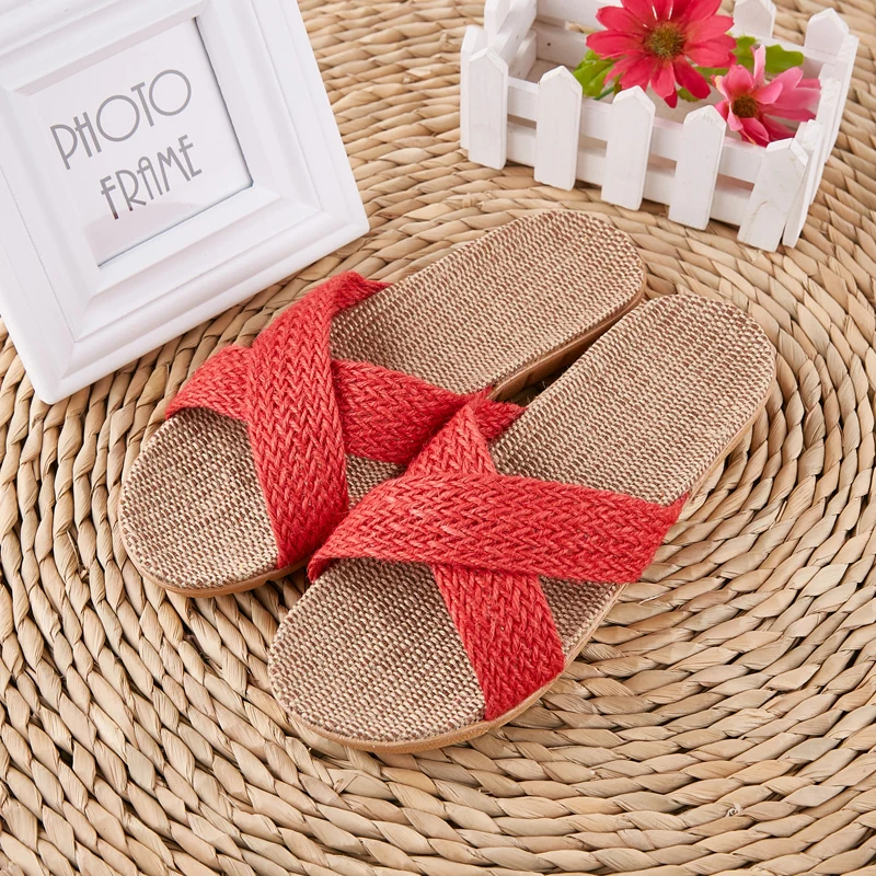 

Soft Bottom Non-Slip Linen Women Flat Sandals Linen Insulated Outdoor Beach Flat Heel Ladies Slippers