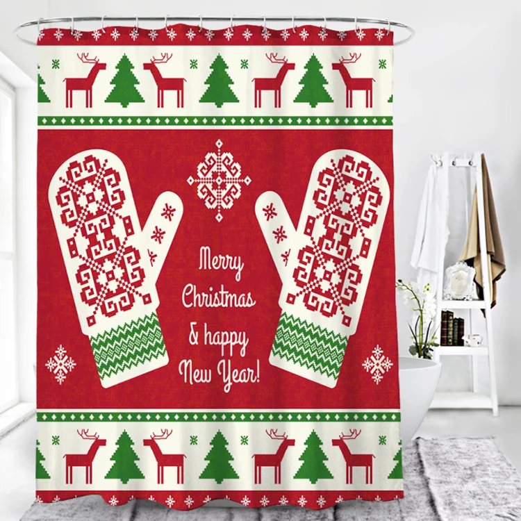 

Custom Design Christmas Elements Pattern Printing Eco-Friendly Waterproof Shower Curtain, Picture