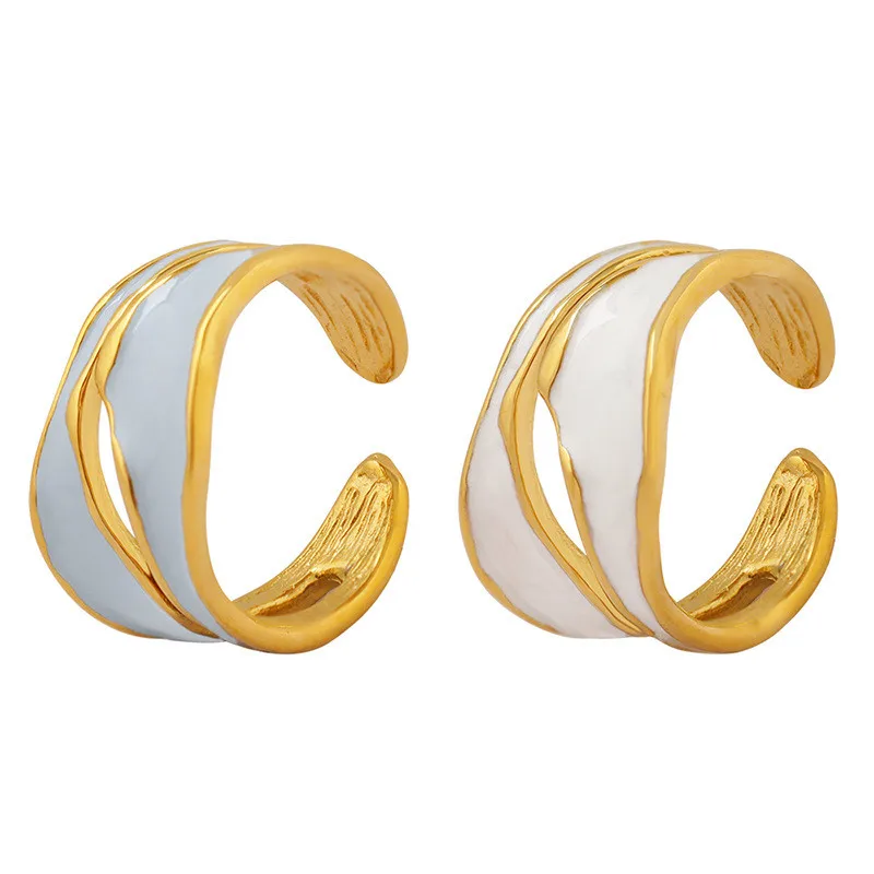 

Wholesale Custom 18K Gold Plated Stainless Steel Open Enamel Brand Ring for Women