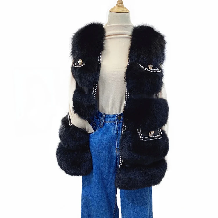 

Hot Sale Real Fox Fur Vest Women Sleeveless Jacket Fashion Gilet Waistcoat Jacket S7897, Customized color