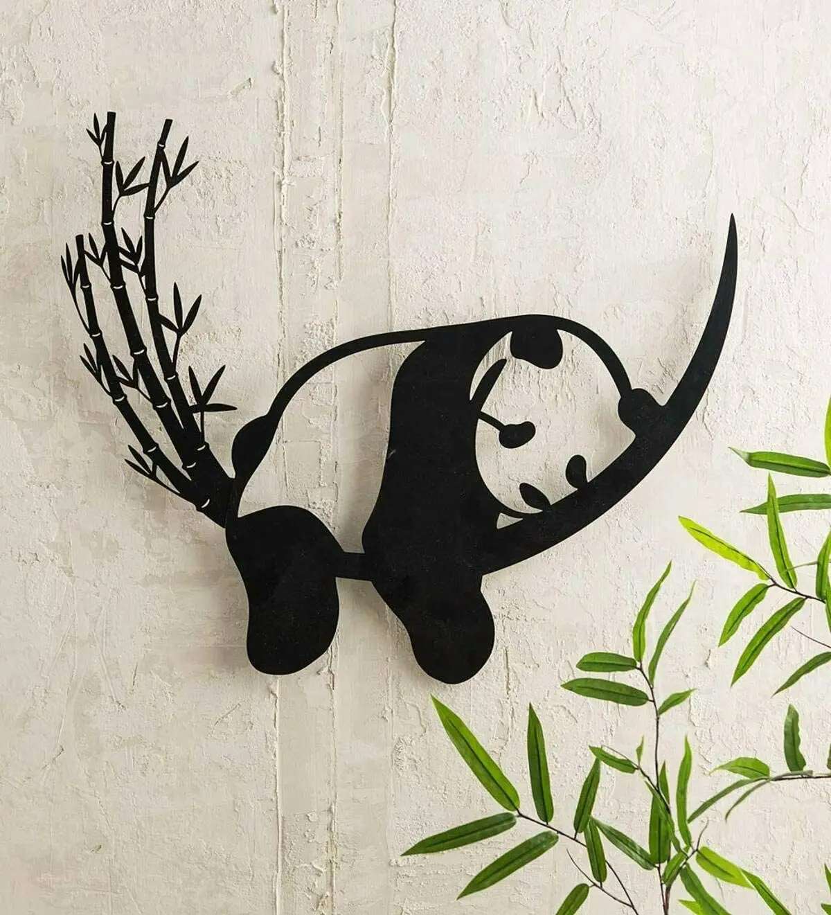 

Resting Panda and Bamboo Metal Wall Art, Black