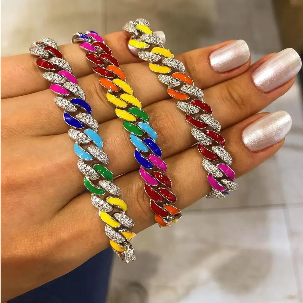 

Cool Cuban Brake Chain women Bracelet enamel colorful Hip hop Jewelry Women Men Punk Rock Hand Link bracelet for wedding