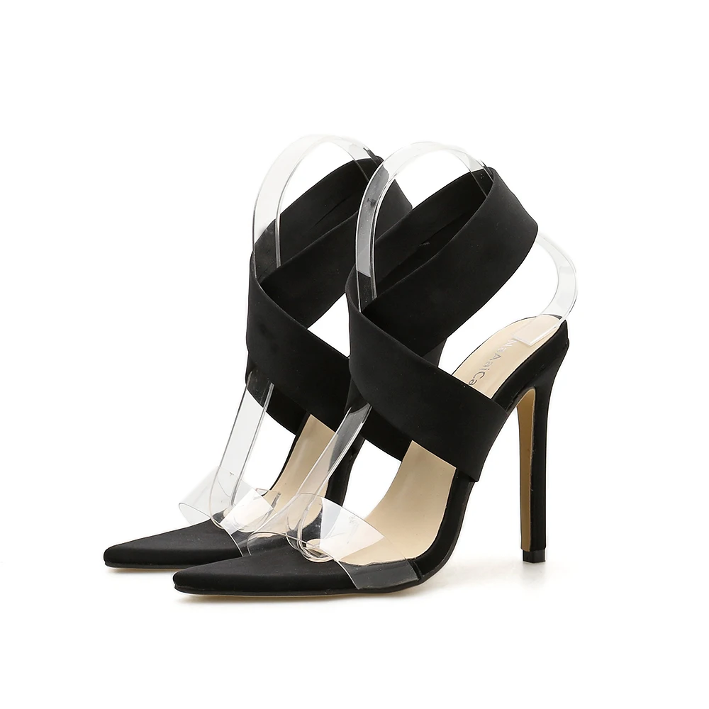 

Hot Clear crystal skin cross Sandals high heels women shoes