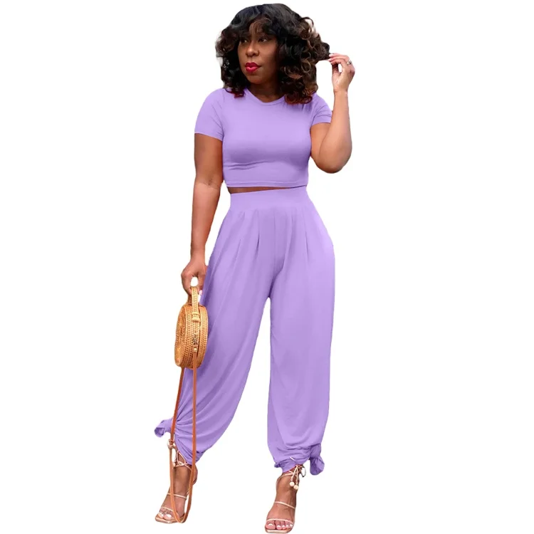 

summer 2021 Ladies Clothes Suits Crop Tops Wide Leg Pants Summer Women Plus Size Two Piece Set, Picture shows