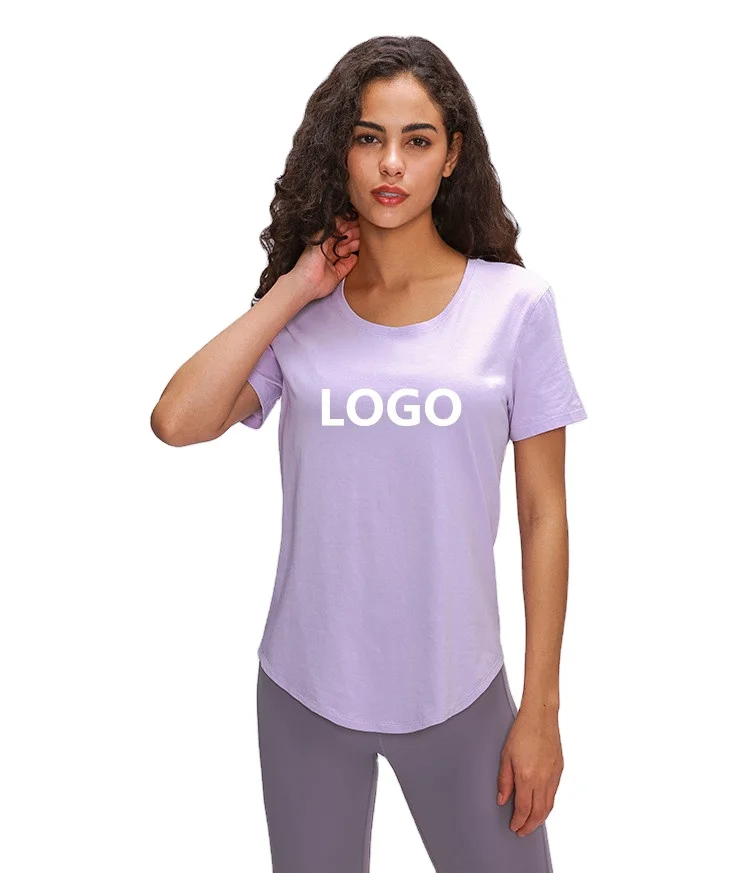 

Solid color yoga short sleeve tops t-shirts women 100% cotton Sweat-wicking breathable t shirt