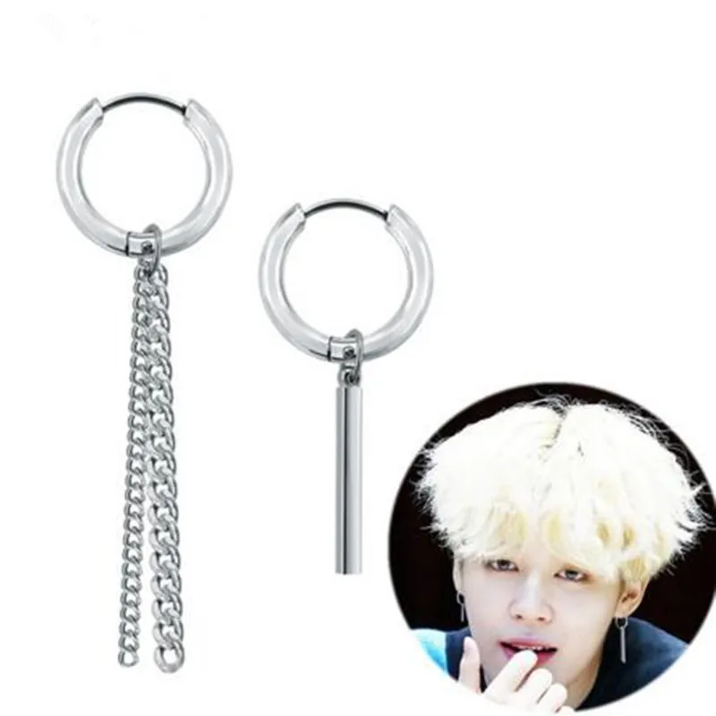 

Wholesale Kpop Stars JIMIN Earring Jewelry simple chain earrings Men Women Stainless Steel Earrings