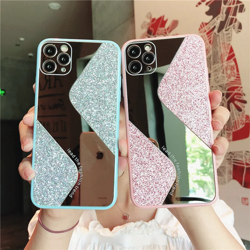 

Glitter Bling Sequins Makeup Mirror Mobile Case For Iphone 11 12 Pro Max X Xs Xr 8 7 Se 2020 Fundas De Telefonos, Blue,black,yellow,pink,white