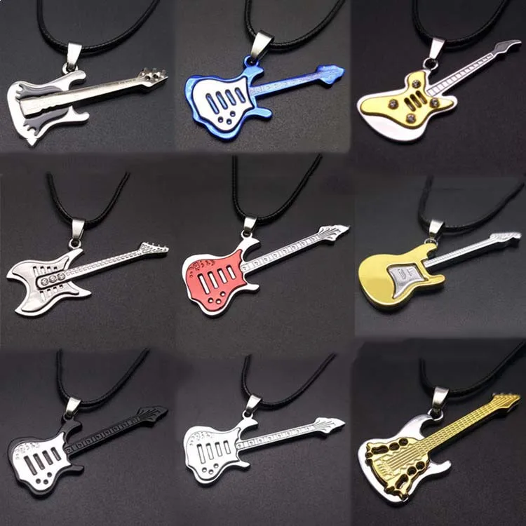 

Fashion personality titanium steel guitar violin pendant necklace note music theme lovers necklace, As picture