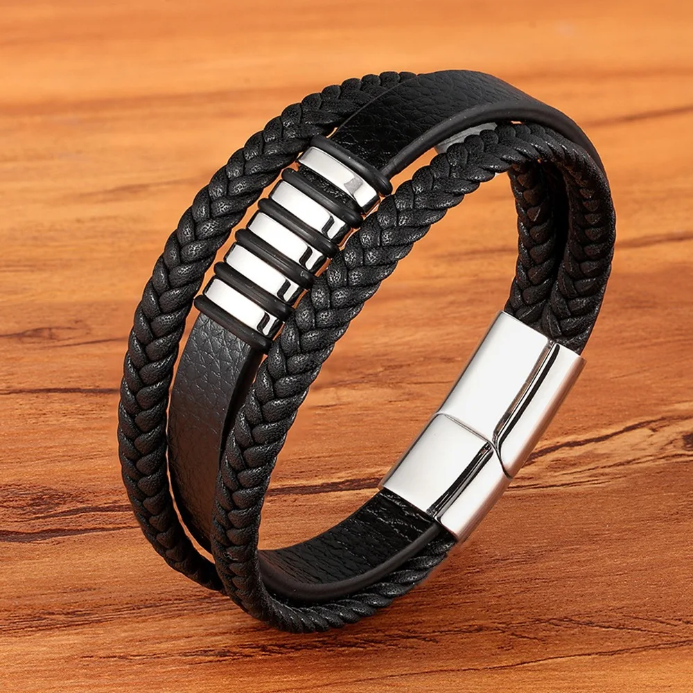 

Trendy Fashion Leather Bracelet Men Silicone Bracelets Custom Logo Stainless Steel Bracelet Leather Jewelry Gold Plated Bangle