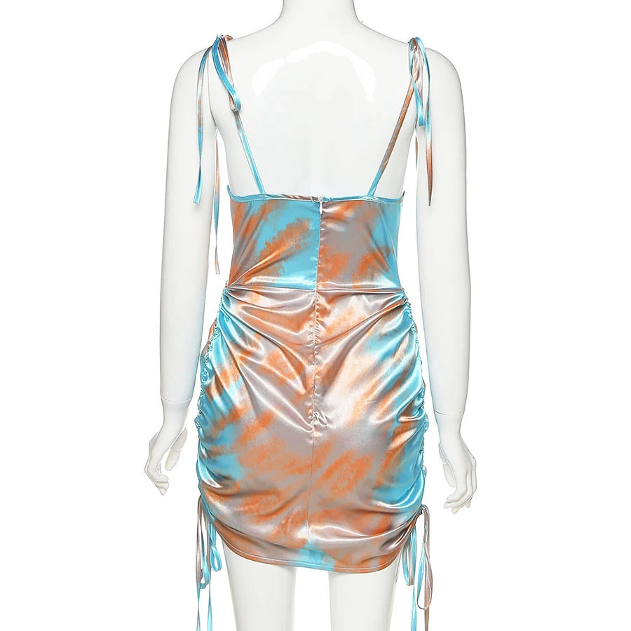 
boho Retro Colorful print high quality Silk dress women Elegant casual streetwear summer ladies tassel bodycon mini dress 