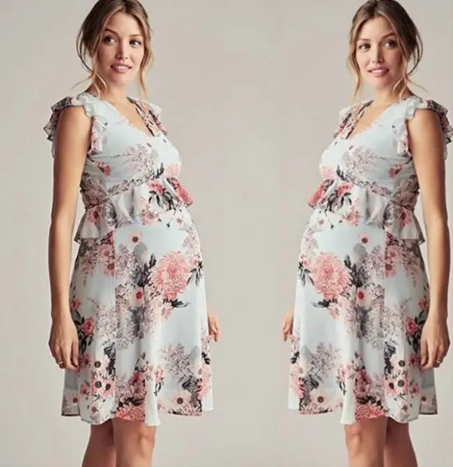 

2020 Summer New Plus Size Women's Printed Round Neck Petal Sleeves Maternity Clothing Dresses