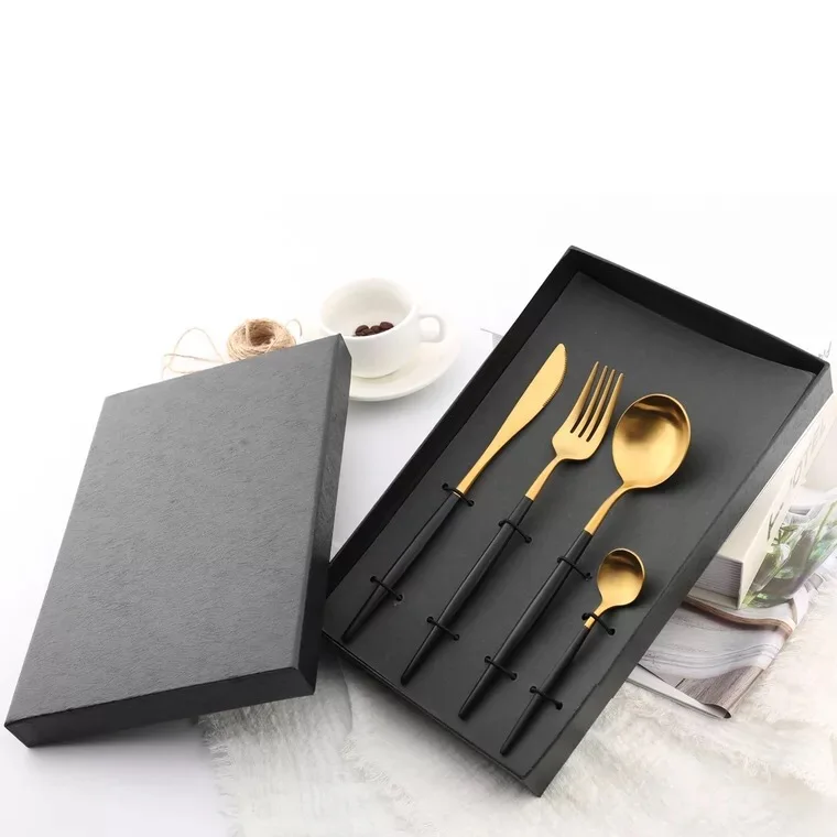 

304 stainless steel Portuguese Western Matte cutlery set creative colorful Nordic tableware Fork Knife Spoon with Gift Box, Wood