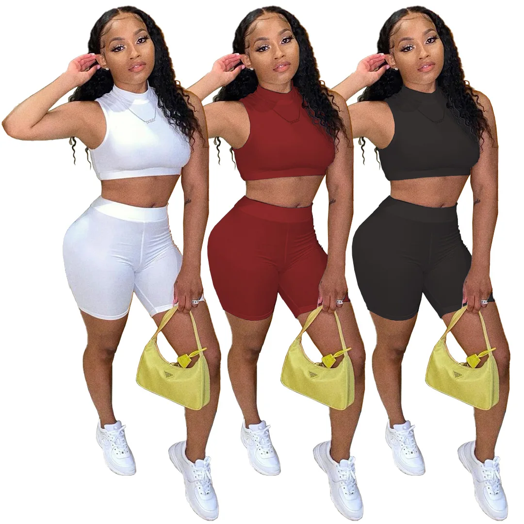 

BR569 women summer soid color round collar two piece short tracksuit set