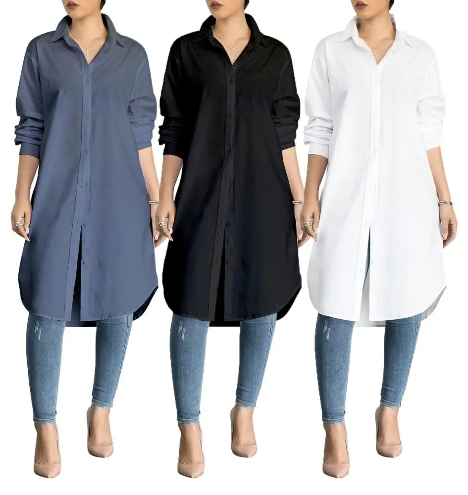 

Wholesale 8797 Plus size long shirts women loose cotton blouses 2019 new designs