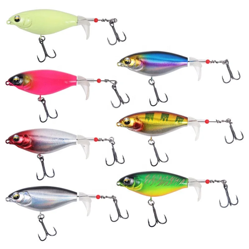 

OEM and on stocks propeller 6g 10g puffer water surface rotating hard bait floating pencil lure for sea fish, 7 colors