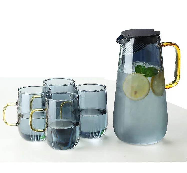 

Home Creative Decoration Color Glass Water Pitcher Set Juice and Iced Tea Beverage Carafe with Cup Set, Clear