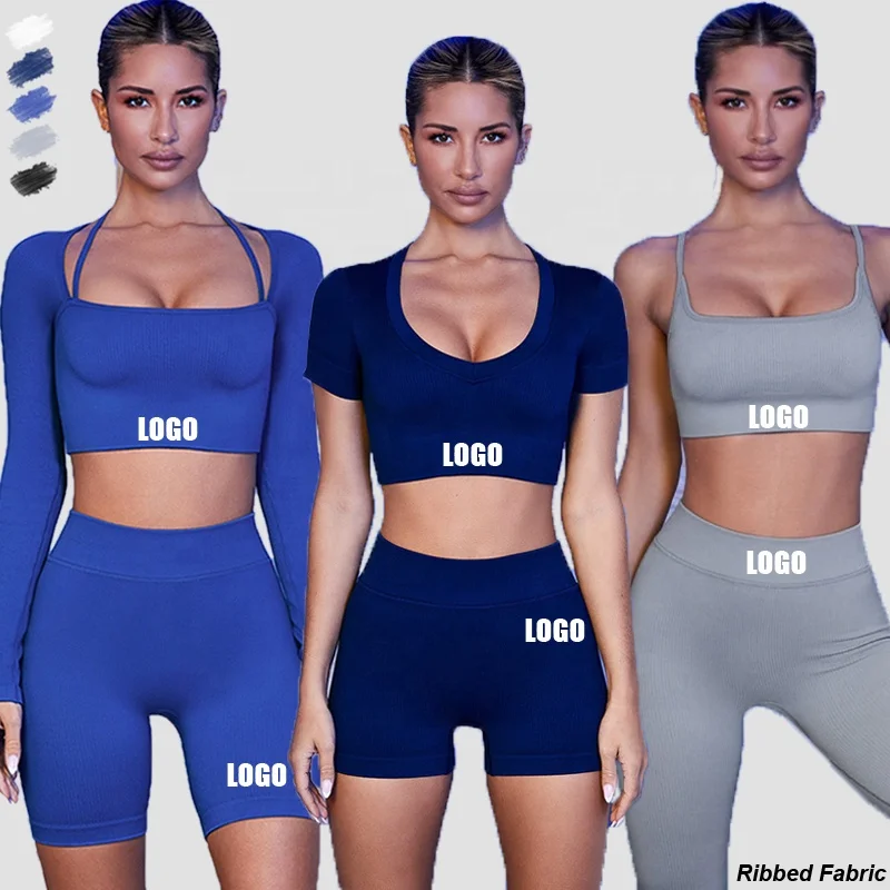 

Custom Logo Solid Color 5 Pieces Sexy Sports Wear Fitness Gym Yoga Set Women Workout Clothing Sets For Women