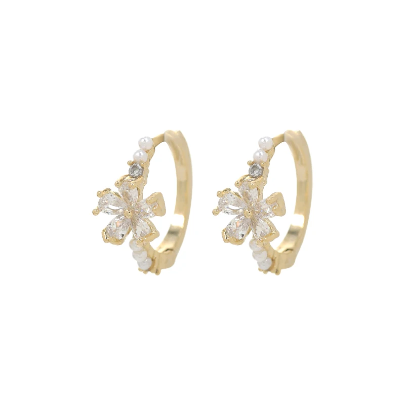 ed67557 gold electroplating with zirconium temperament women's earrings niche design sense petal simple buckle