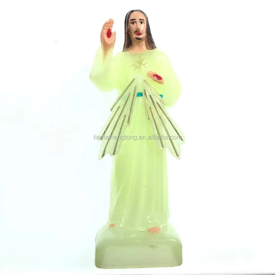 10.5cm Small Plastic Glow In The Dark Luminous Jesus Statue Religious