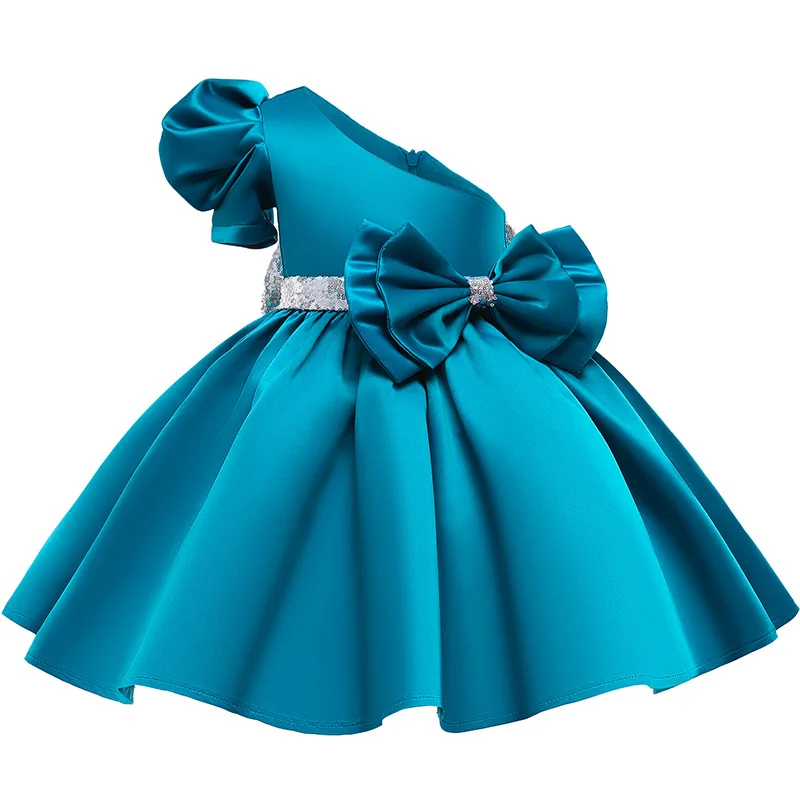

LZH Children Elegant One Shoulder Princess Ball Gown Toddler Kids Bowknot Formal Party Wedding Flower Girl Dress