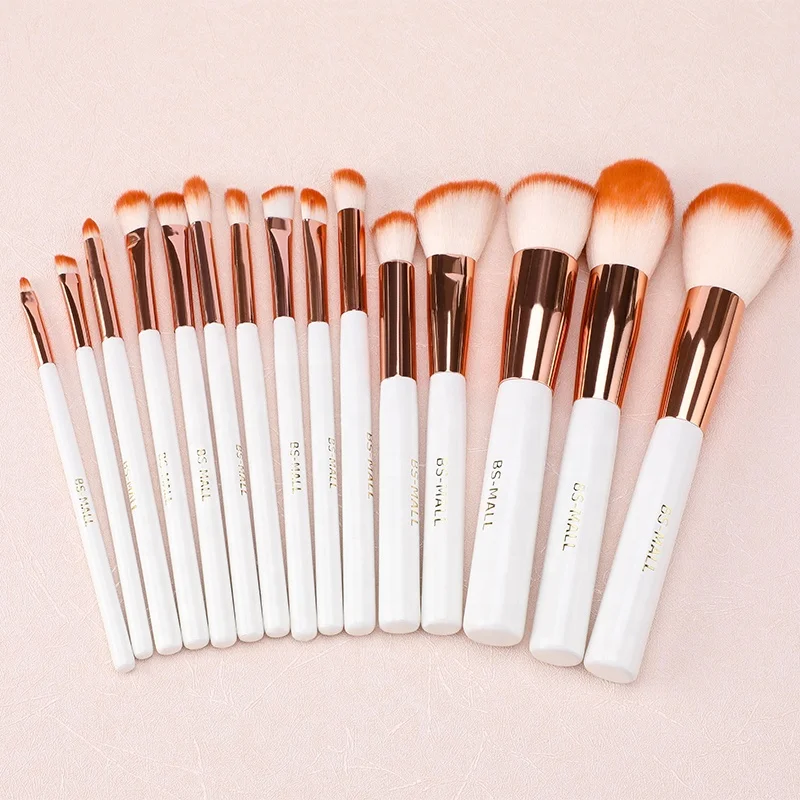 

BS-MALL 15PCS White Make Up Brush High Quality Soft Synthetic Foundation Cosmetic Brushes Makeup Private Label, Picture or custom color makeup brushes