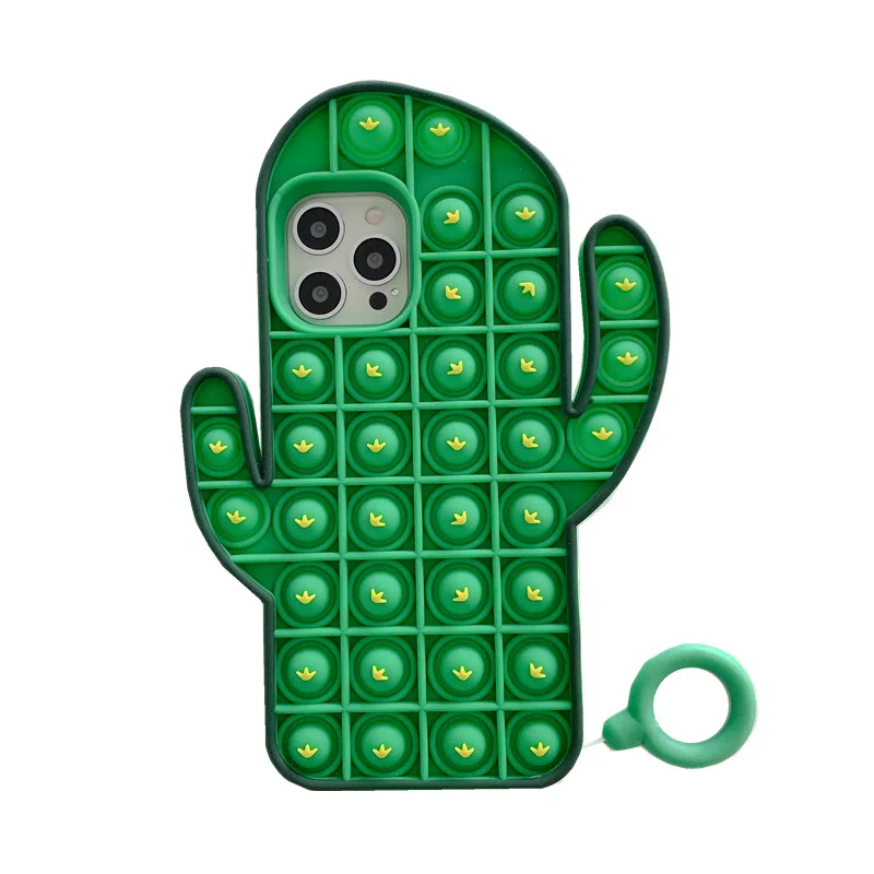 

Newest cactus silicone soft push bubble pops it fidget toys pop phone case anti-fall phine cover for iphone 11/12 pro max, Green