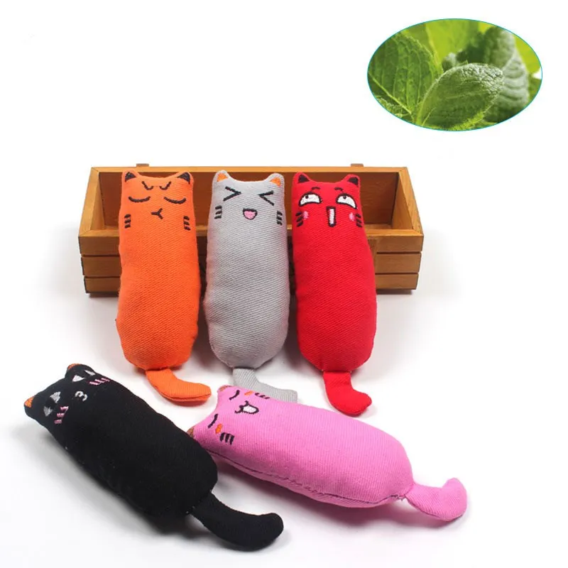 

5 Colors Cute Pure Cotton Cartoon Mice Teething Chew Bite Resistant Cat Catnip Toys for Funny Interactive, Orange, red, black, pink, gray