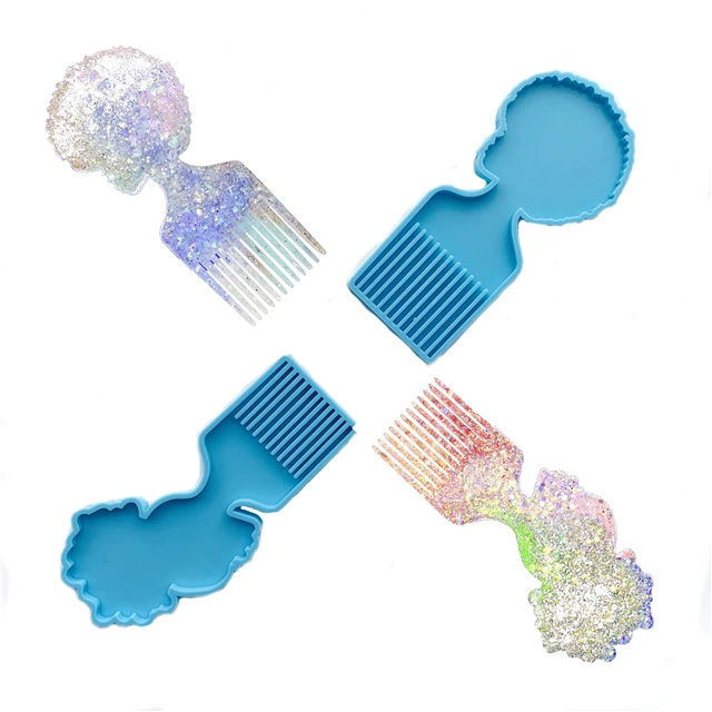 

Y005 DIY Resin Hair Pick Gifts Epoxy Casting Comb Molds for Handicrafts Making Hair Pick Afro Comb Resin silicone Mold, Customized color