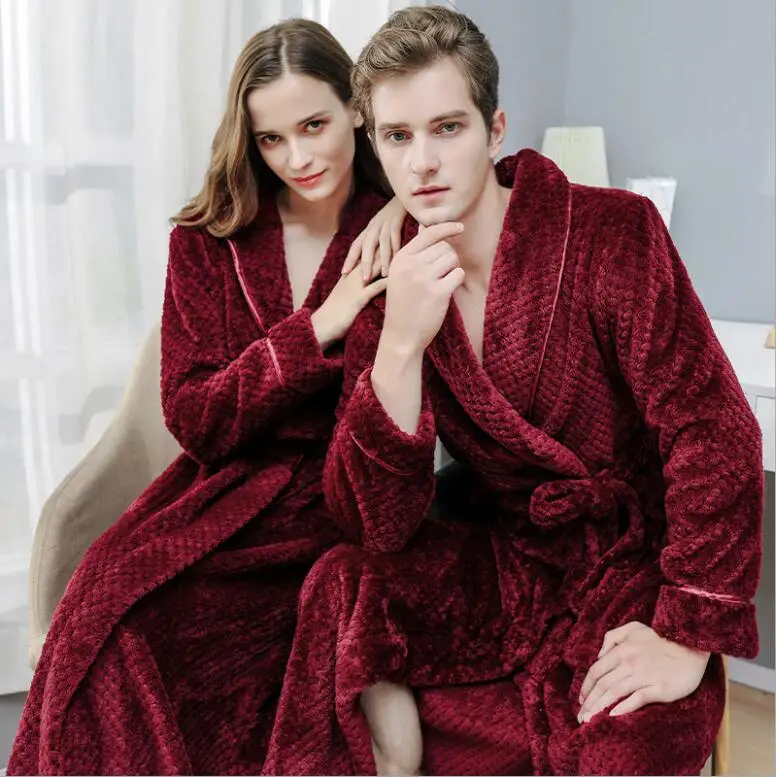 

Winter Cardigan Long Flannel Bathrobe 2021 Couple Kimono Waffle Bath Robe Thick Sleepwear Dressing Gown pajama for Women, Picture color