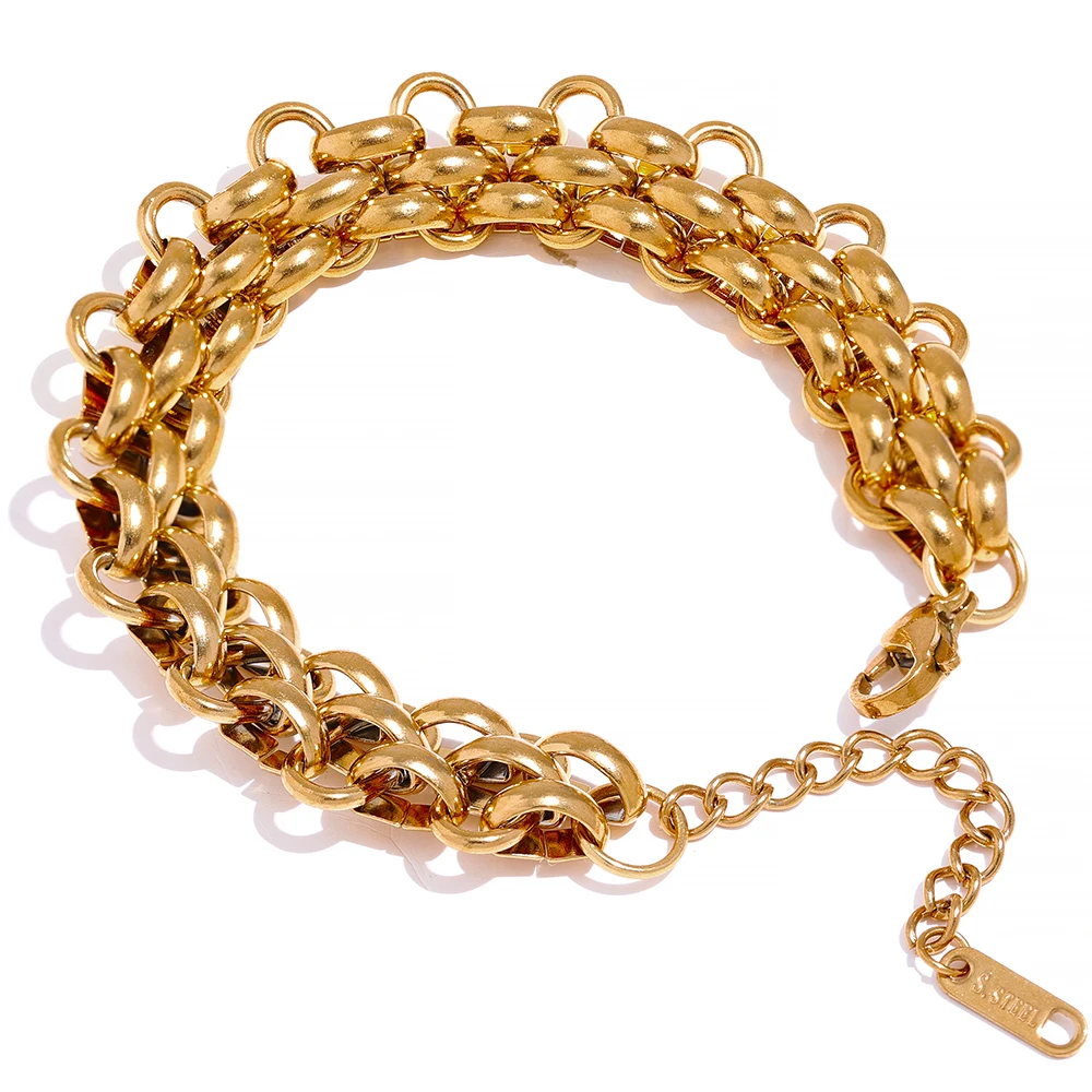 

JINYOU 537 Stainless Steel 18k Gold Plated Metal Width Cuban Chain Adjustable Charm Bracelet Bangle Fashion Statement Jewelry