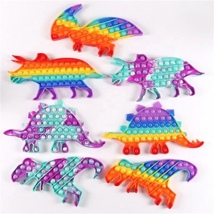 

FREE SHIPPING 2021 Newstyle Rainbow Cartoon Dinosaur Bubble Decompression Silicone Sensory Fidget toy, Multi colors