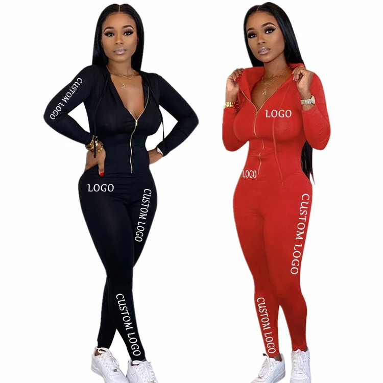 9111514 new stylish long zipper front hooded full length Long Sleeve Solid Color Trendy Jumpsuit summer jumpsuits for women