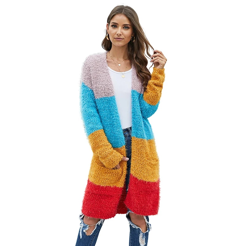 

Women Multicolor Colorful Oversized Long Knitted Cardigan
