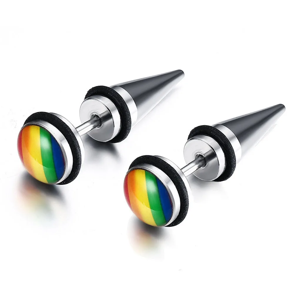 

ERJSF00153 Mens Trendy Hypoallergenic LGBTQ Rainbow Stud Earrings Custom Jewelry