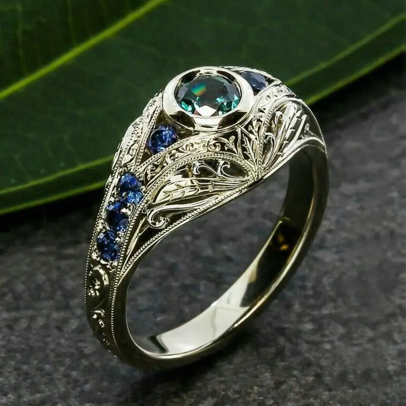 

CAOSHI Elegant Trendy Multi Color Stone Promise Rings Blue Sapphire Round Stone Ring