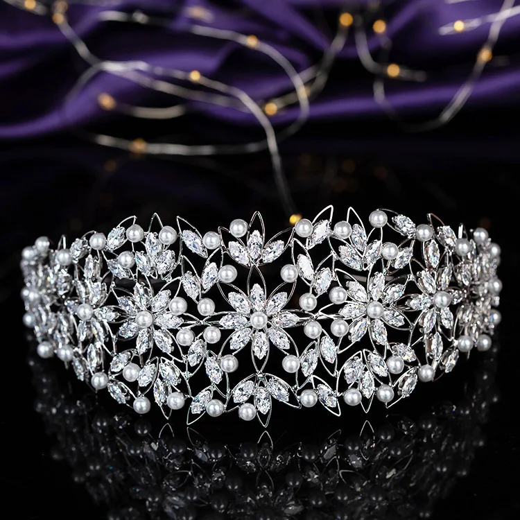 

Bridal Headpiece Flower Design Women Wedding Crowns Bridal Hair Accessories Party Tiaras And Crown Cubic Zircon BC5231 Corona