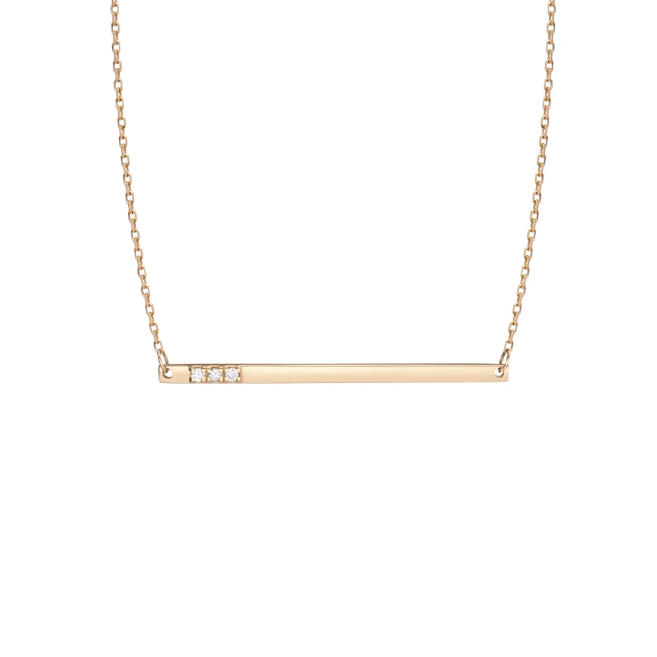 

925 sterling silver bar pendant necklace for women romantic 14K Gold Vermeil Bar Necklace With cubic zircon