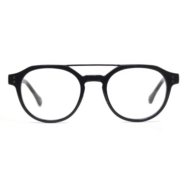 

2021 Hot Selling Fashion Design Double Bridge Unisex Round Eyeglasses Frames Acetate Optical