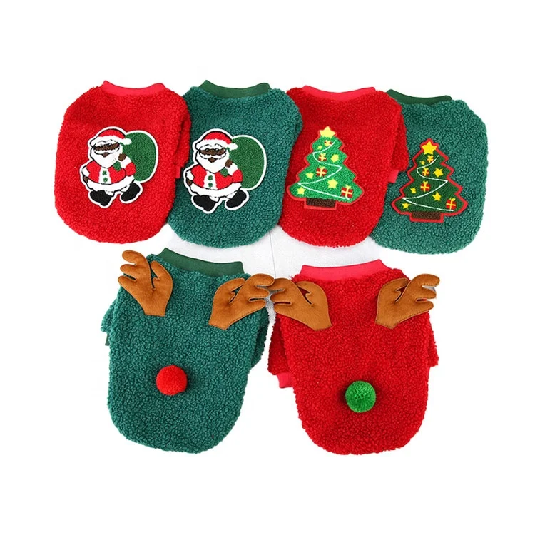 

New Style Luxury Christmas Autumn Winter Clothes Puppy T-shirt Cute Fashions Pets Accessories Dog Clothes for pet, Red and green