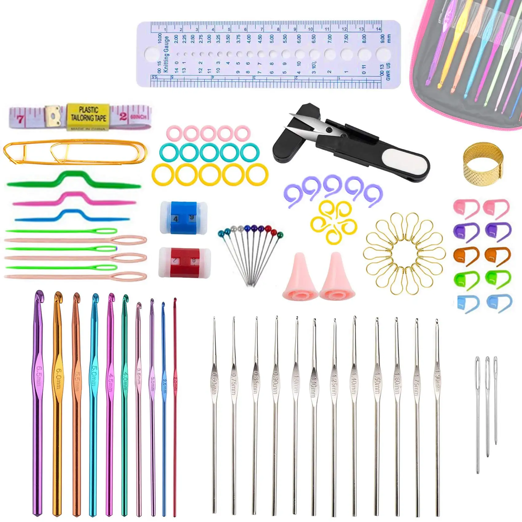

Professional Hooks Set 22 Sizes Multicolor Needles DIY Knitting Tools with Ergonomic Crochet Hooks for