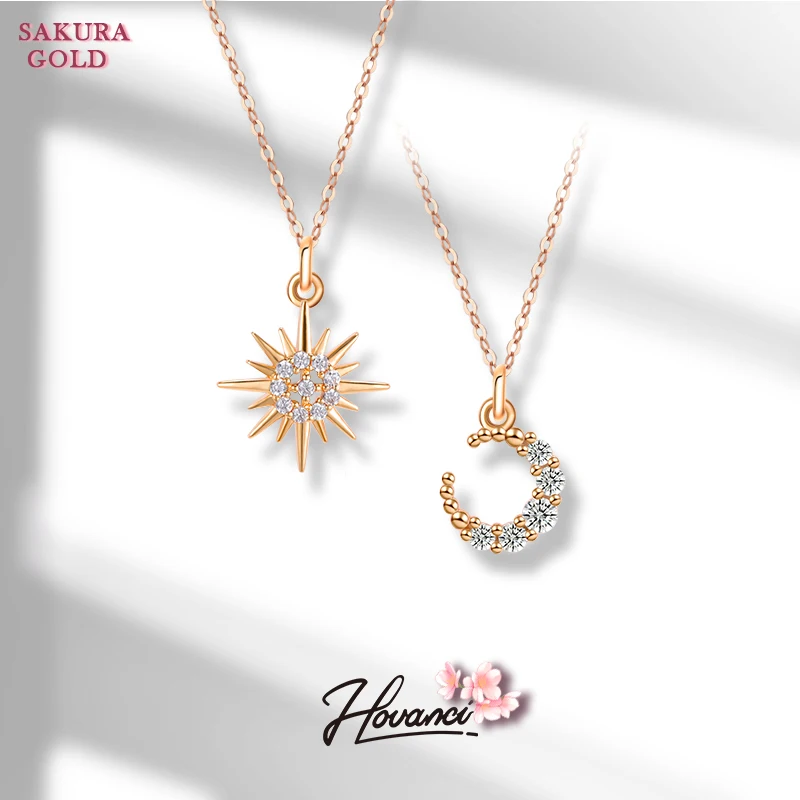 

HOVANCI New Fashion Simple Sakura Gold Star and Moon Necklace Micro-set Chocker Chain For Women