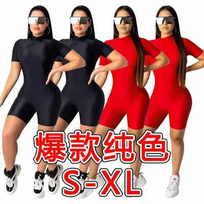 

Women summer clothes high stretch slim short-sleeved fitness jumpsuit shorts women, Picture