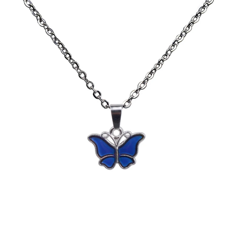 

New Arrival Stainless Steel Chain Temperature Color Changing Necklace Mood Thermochromic Butterfly Necklace, As pictures