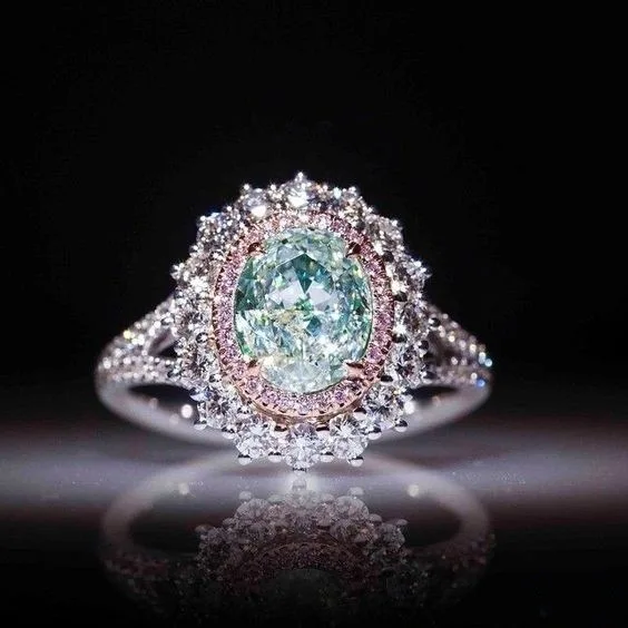 

The hot new pink crystal and diamond ring set with green topa stone jewelry ring, Gold,silver