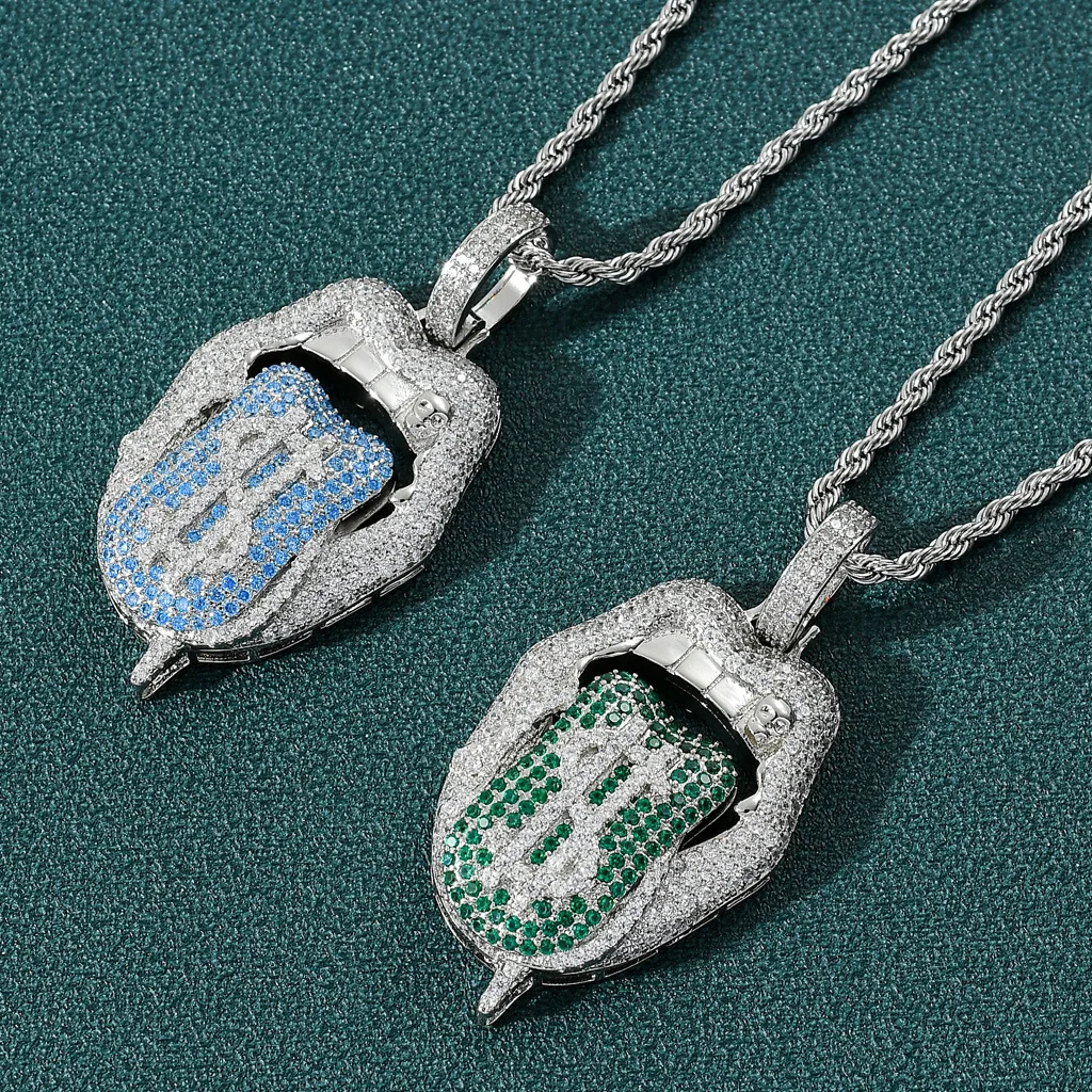 

Hip Hop Personality Full Diamond Big Heavy Dollar Mouth Lip Tongue Pendant Necklace for Men Jewelry, As pic