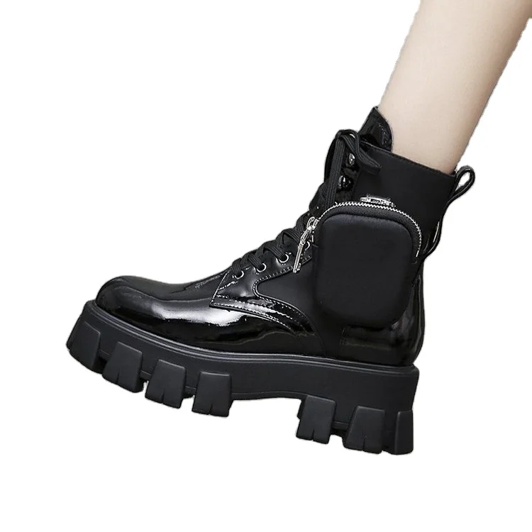 

2021 hotsale women high increase martens boots comfortable ankle boots fashion trend black color high heel leisure pocket boots