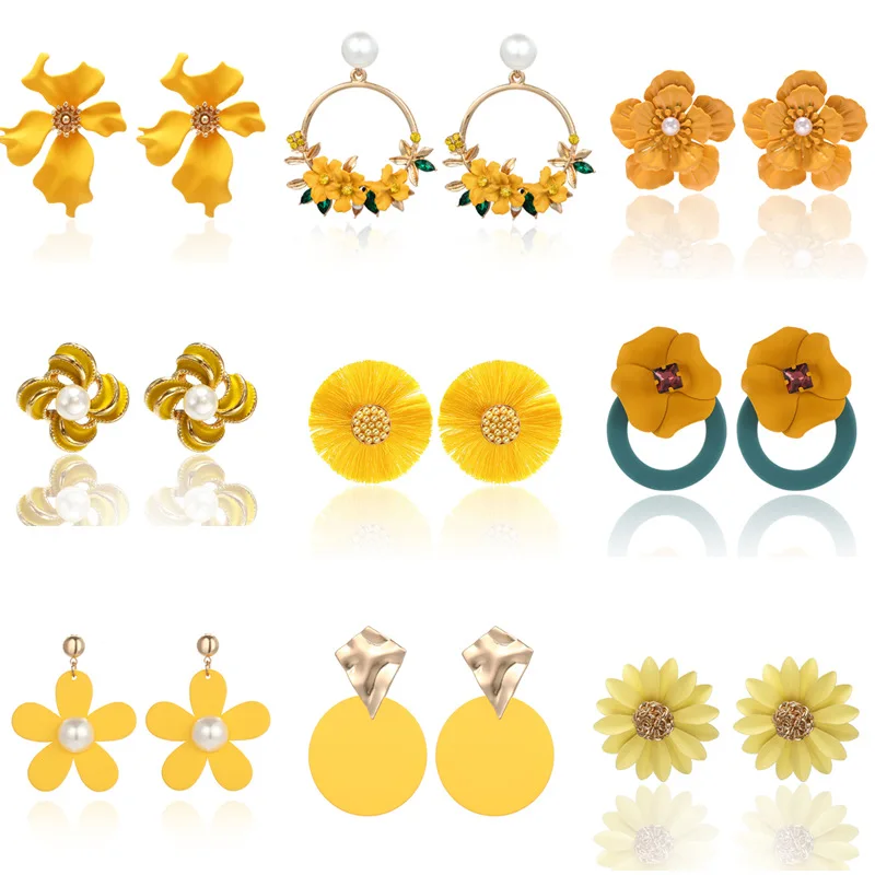 

fashion trendy women cute flower 2021 yellow earrings